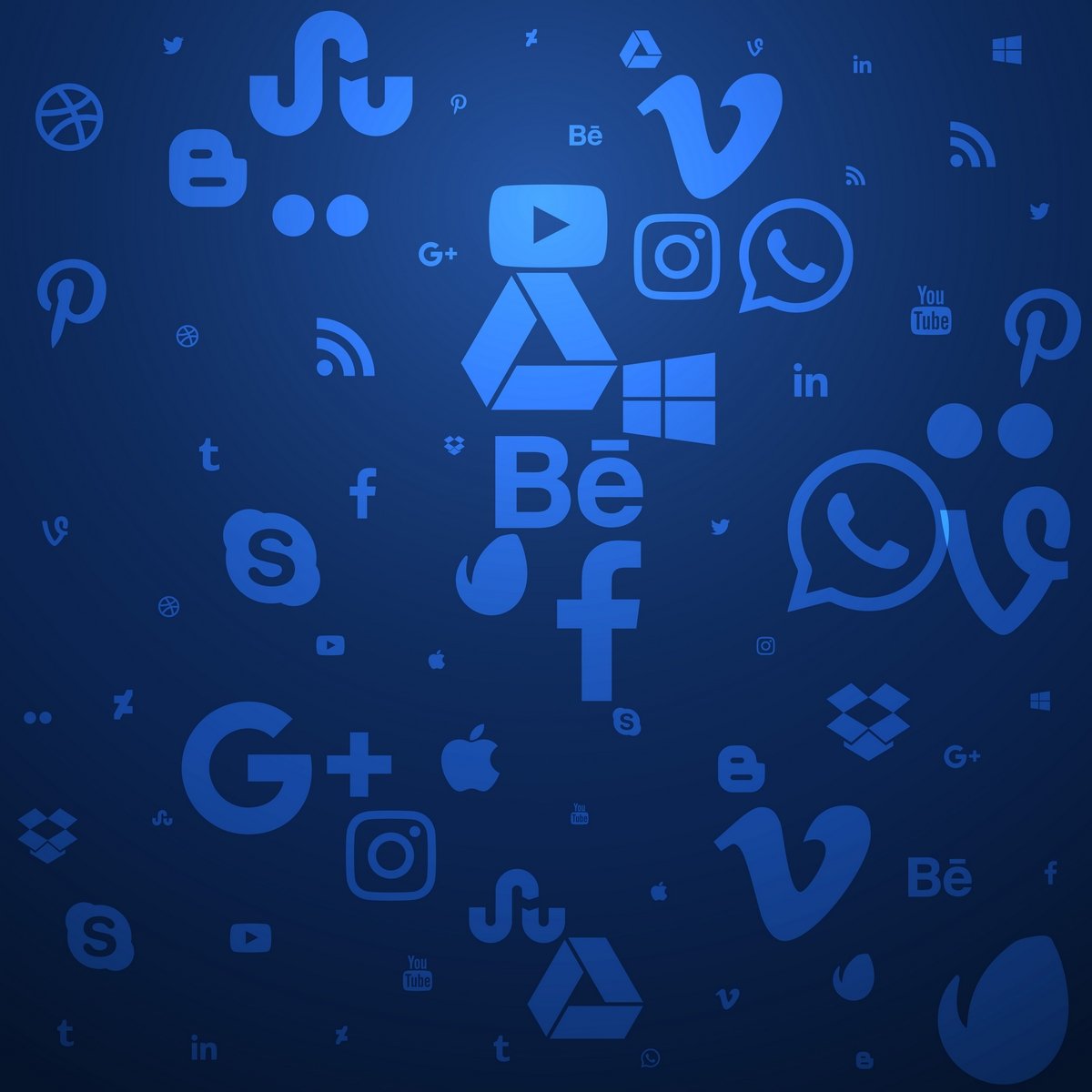 imagens aleatórias com logomarcas de várias empresas que conectam as pessoas atualmente em nosso planeta